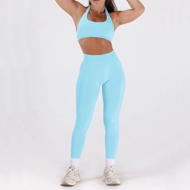 2PCS Women’s Seamless Gym/Yoga Sportswear Leggings Halter Sports Bra
