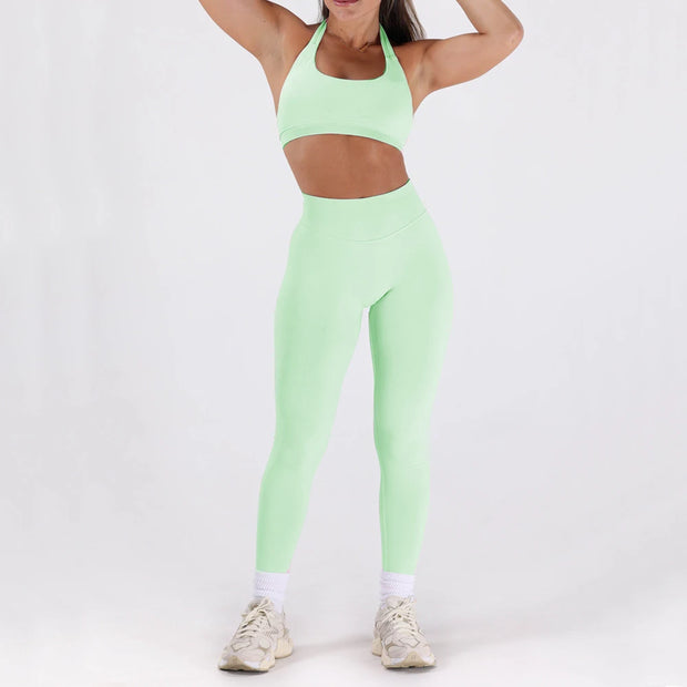 2PCS Women’s Seamless Gym/Yoga Sportswear Leggings Halter Sports Bra