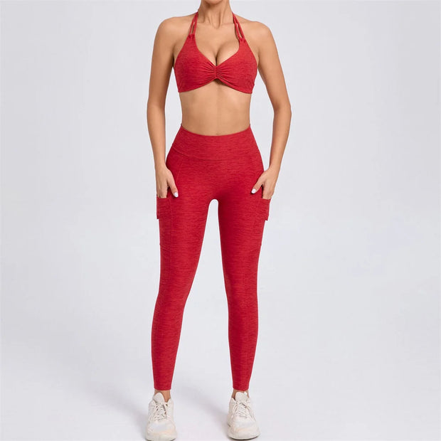 2Piece Women’s Adjustable Bra Yoga Set V Back Tights or Shorts High Waist