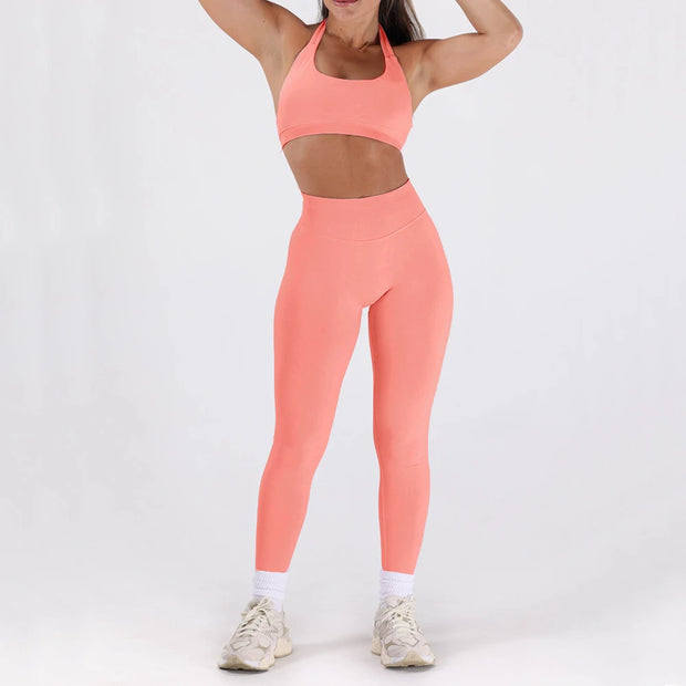 2PCS Women’s Seamless Gym/Yoga Sportswear Leggings Halter Sports Bra