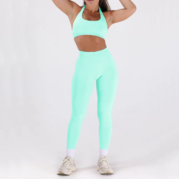 2PCS Women’s Seamless Gym/Yoga Sportswear Leggings Halter Sports Bra