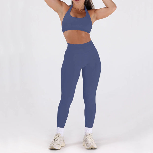 2PCS Women’s Seamless Gym/Yoga Sportswear Leggings Halter Sports Bra