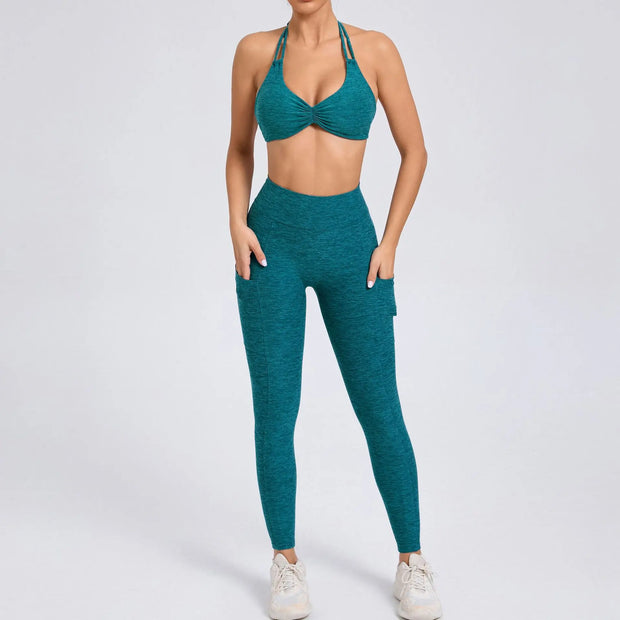 2Piece Women’s Adjustable Bra Yoga Set V Back Tights or Shorts High Waist