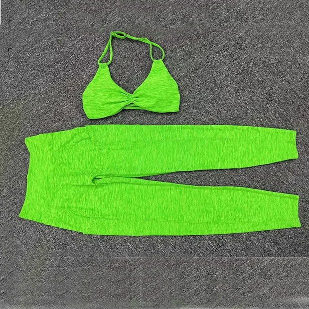 2Piece Women’s Adjustable Bra Yoga Set V Back Tights or Shorts High Waist