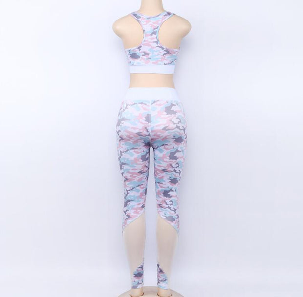 Camouflage Print 2 Piece Set Mesh Bra And Leggings