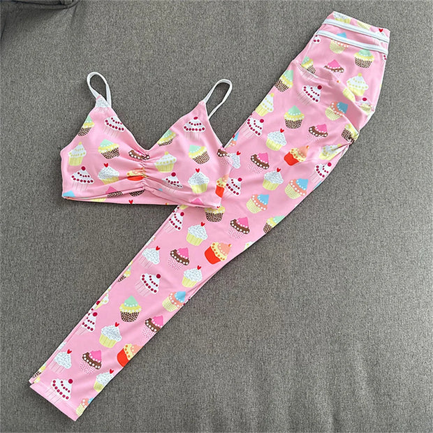 Women’s 2Piece Scrunch leggings And Push Up Bra High Waist