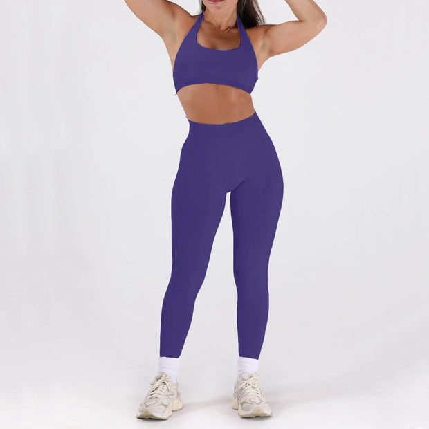 2PCS Women’s Seamless Gym/Yoga Sportswear Leggings Halter Sports Bra