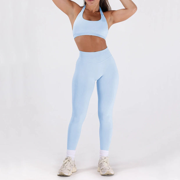 2PCS Women’s Seamless Gym/Yoga Sportswear Leggings Halter Sports Bra