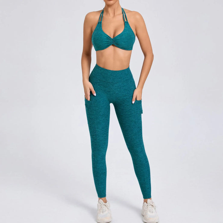 2Piece Women’s Adjustable Bra Yoga Set V Back Tights or Shorts High Waist