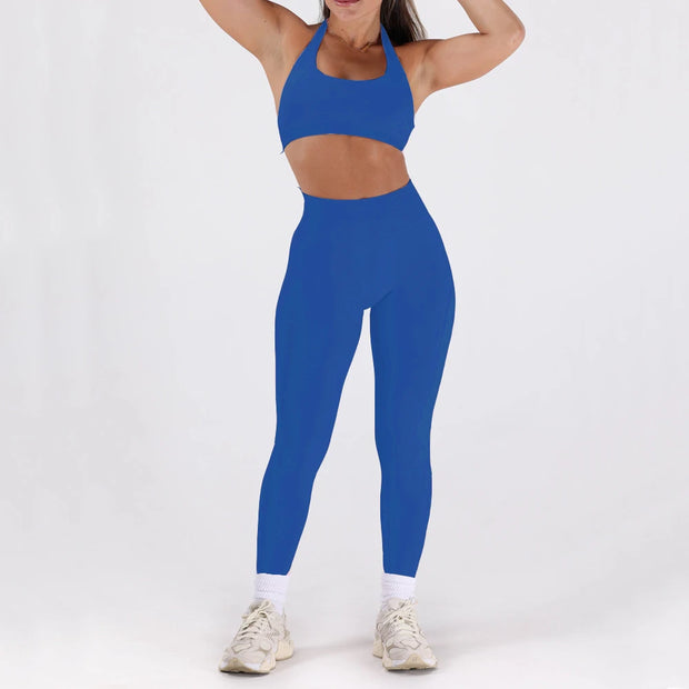 2PCS Women’s Seamless Gym/Yoga Sportswear Leggings Halter Sports Bra