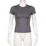 Women’s Solid Crop Top Short Sleeve Crewneck Skinny Summer Casual Tee