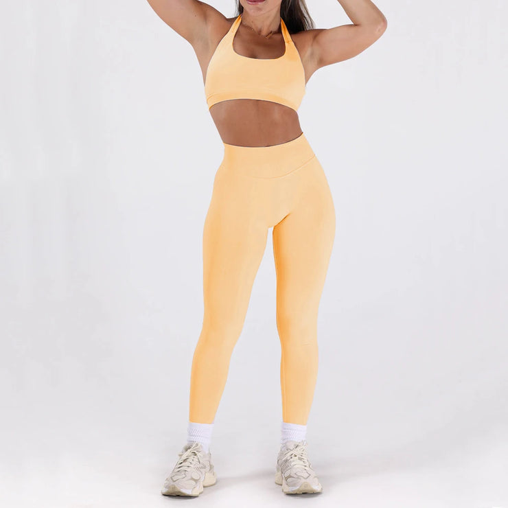 2PCS Women’s Seamless Gym/Yoga Sportswear Leggings Halter Sports Bra