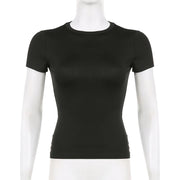 Women’s Solid Crop Top Short Sleeve Crewneck Skinny Summer Casual Tee