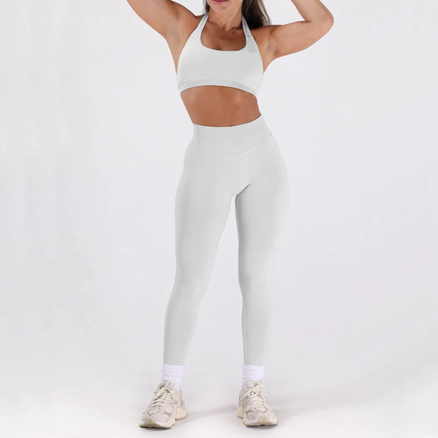 2PCS Women’s Seamless Gym/Yoga Sportswear Leggings Halter Sports Bra
