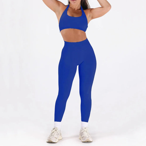 2PCS Women’s Seamless Gym/Yoga Sportswear Leggings Halter Sports Bra