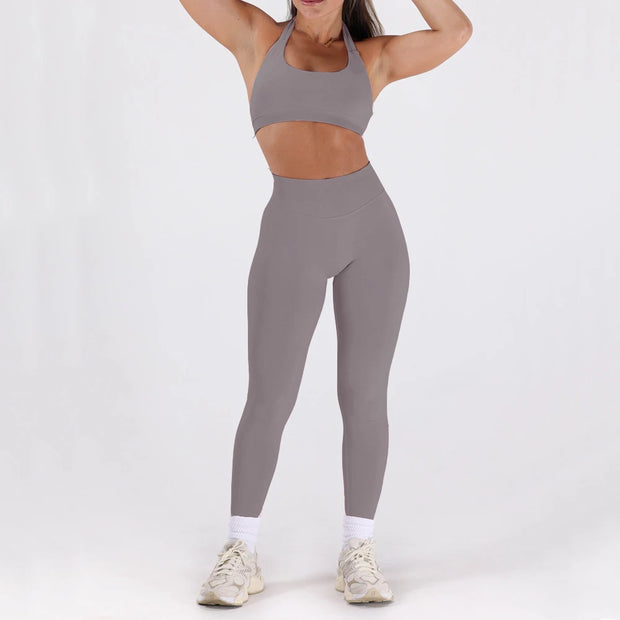 2PCS Women’s Seamless Gym/Yoga Sportswear Leggings Halter Sports Bra