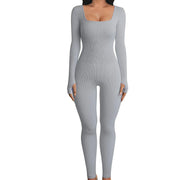 Women's Fitness Jumpsuit Long Sleeve Square Collar