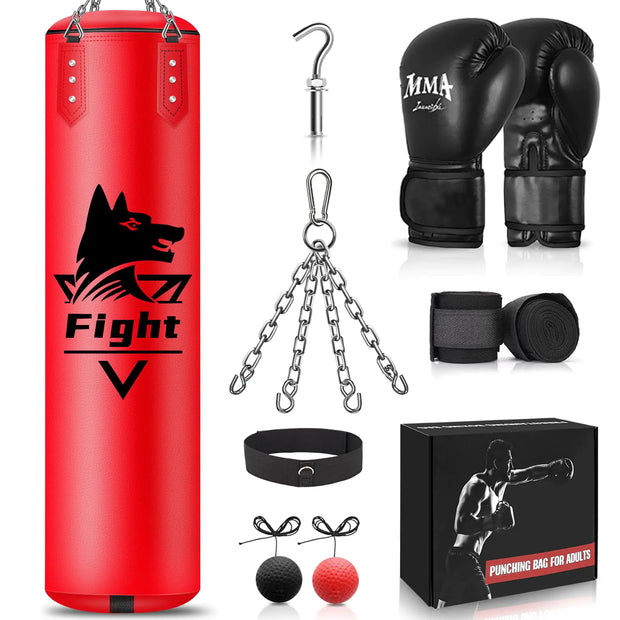 4FT Hanging Punching Bag Super PU Leather Boxing