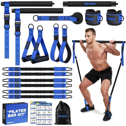 Pilates Bar Kit with Resistance Bands 210lbs Full Body Workout with Handles