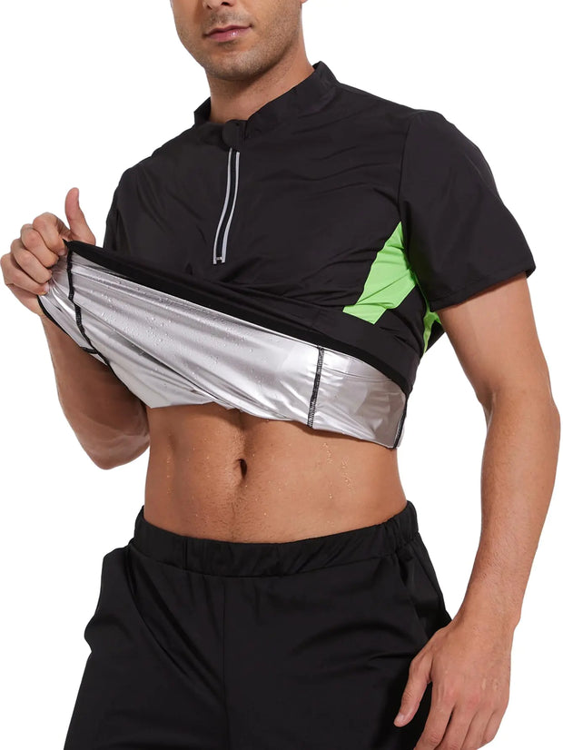 LAZAWG Sauna Suit for Men Sweat Suit Short Sleeve Zipper