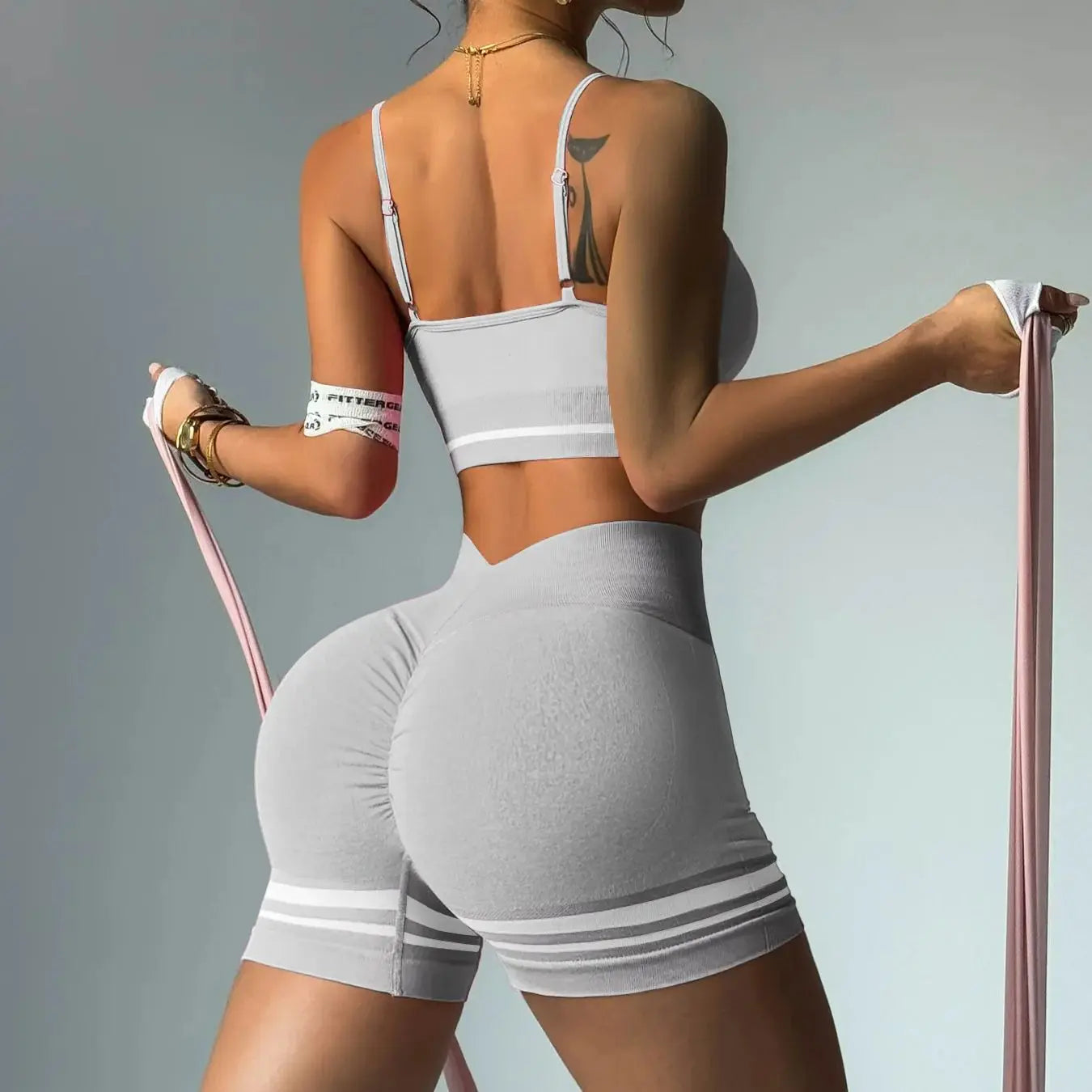 Women's Sports Set Bra with Pad Line & V Back Shorts - Just Fit 