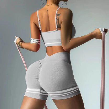 Women's Sports Set Bra with Pad Line & V Back Shorts - Just Fit 