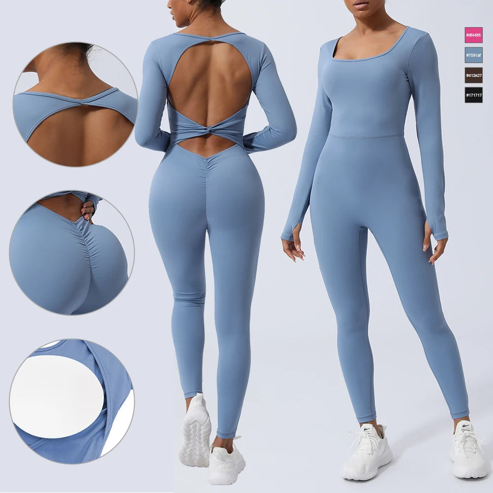 Women’s Fitness Jumpsuit Backless Long Sleeve - Just Fit 