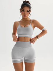 Women's Sports Set Bra with Pad Line & V Back Shorts