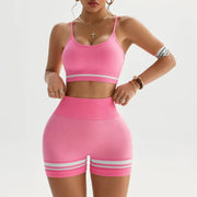 Women's Sports Set Bra with Pad Line & V Back Shorts