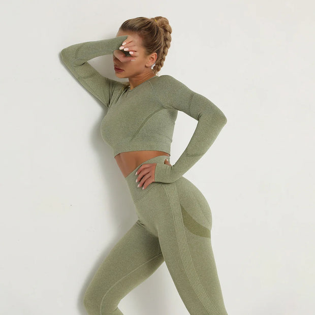 Women’s Seamless Set Legging +sport bra+short+long sleeves