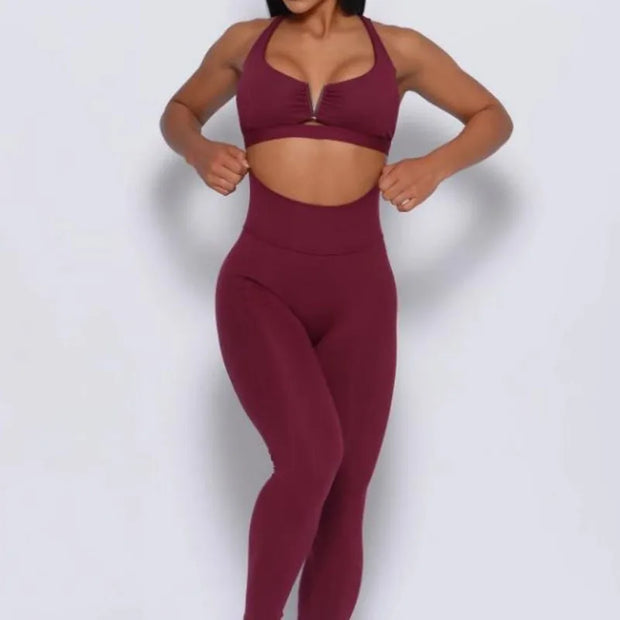 SVEIC Women's V Back Leggings & Sports Bra