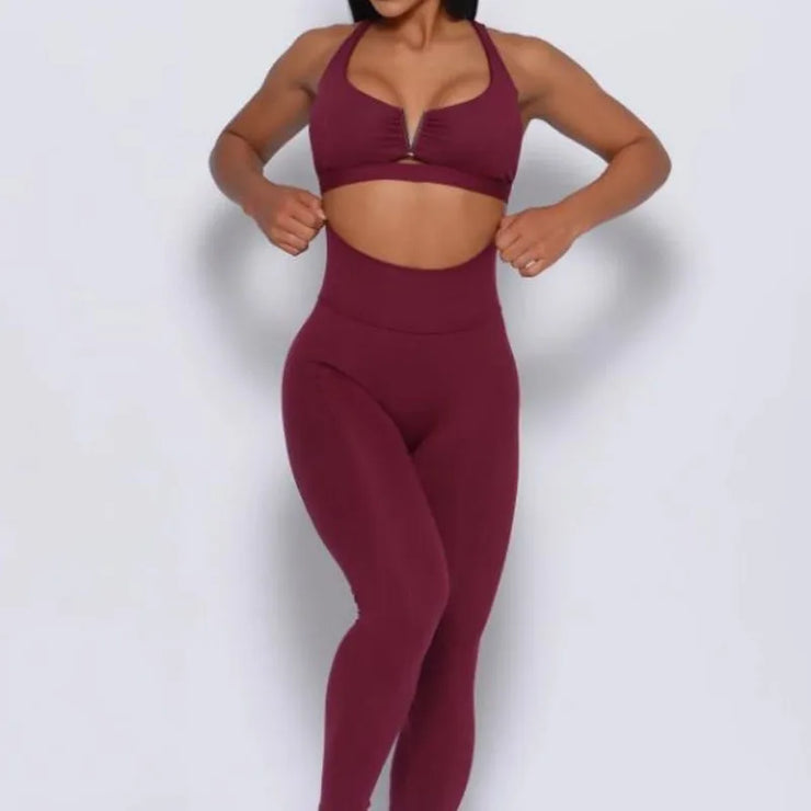 SVEIC Women's V Back Leggings & Sports Bra