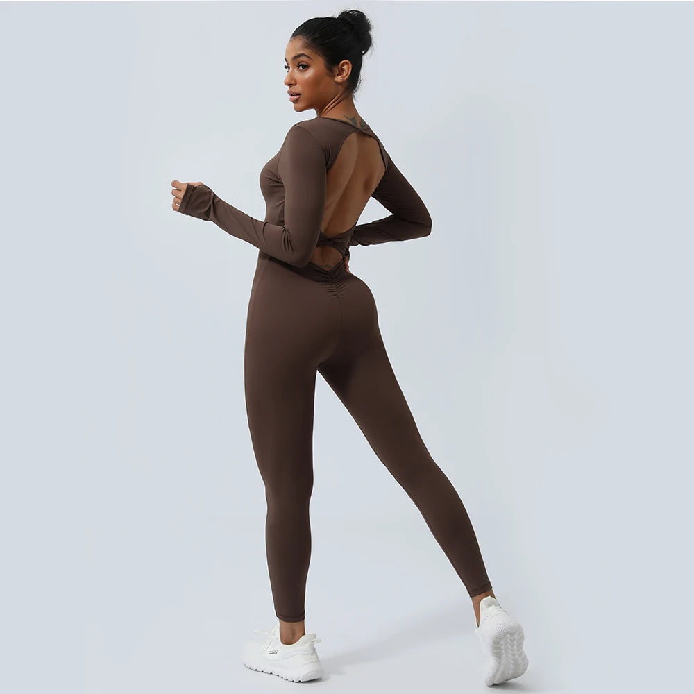 Women’s Fitness Jumpsuit Backless Long Sleeve - Just Fit 