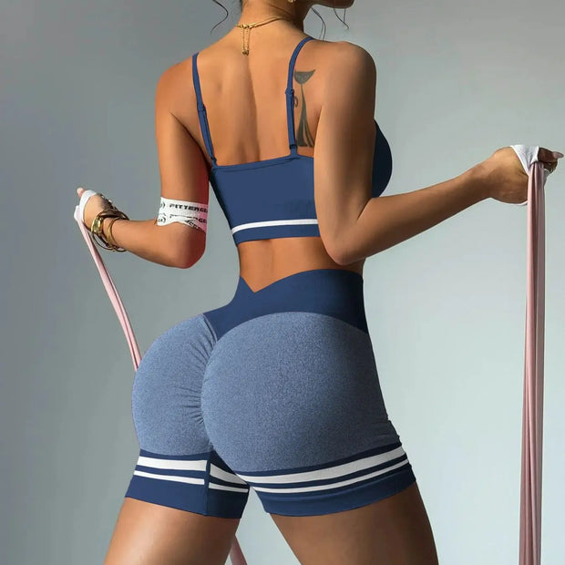 Women's Sports Set Bra with Pad Line & V Back Shorts