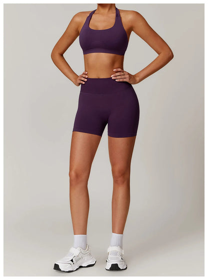 Seamless Halter Yoga Set - 2 Piece Sports Bra & Shorts - Just Fit 