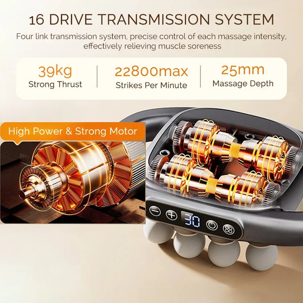 High-Power 16 Head Percussion Massager - 48kg Deep Tissue Relief