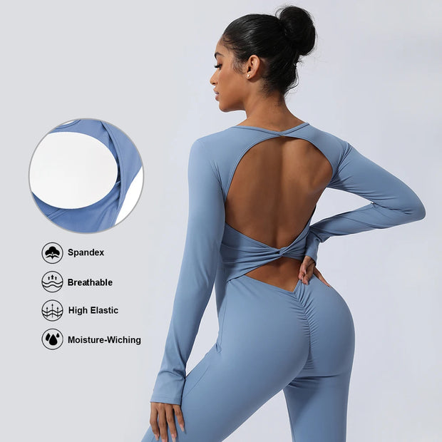 Women’s Fitness Jumpsuit Backless Long Sleeve