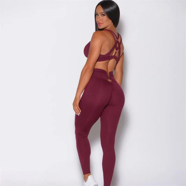 SVEIC Women's V Back Leggings & Sports Bra
