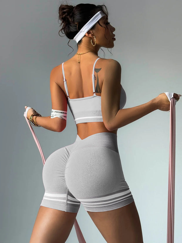 Women's Sports Set Bra with Pad Line & V Back Shorts