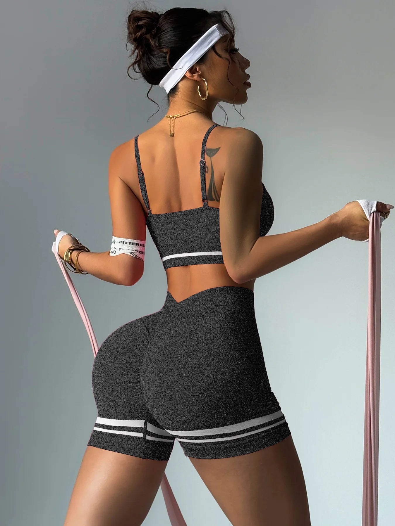 Women's Sports Set Bra with Pad Line & V Back Shorts - Just Fit 