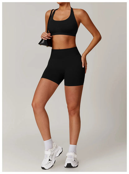 Seamless Halter Yoga Set - 2 Piece Sports Bra & Shorts - Just Fit 