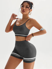 Women's Sports Set Bra with Pad Line & V Back Shorts