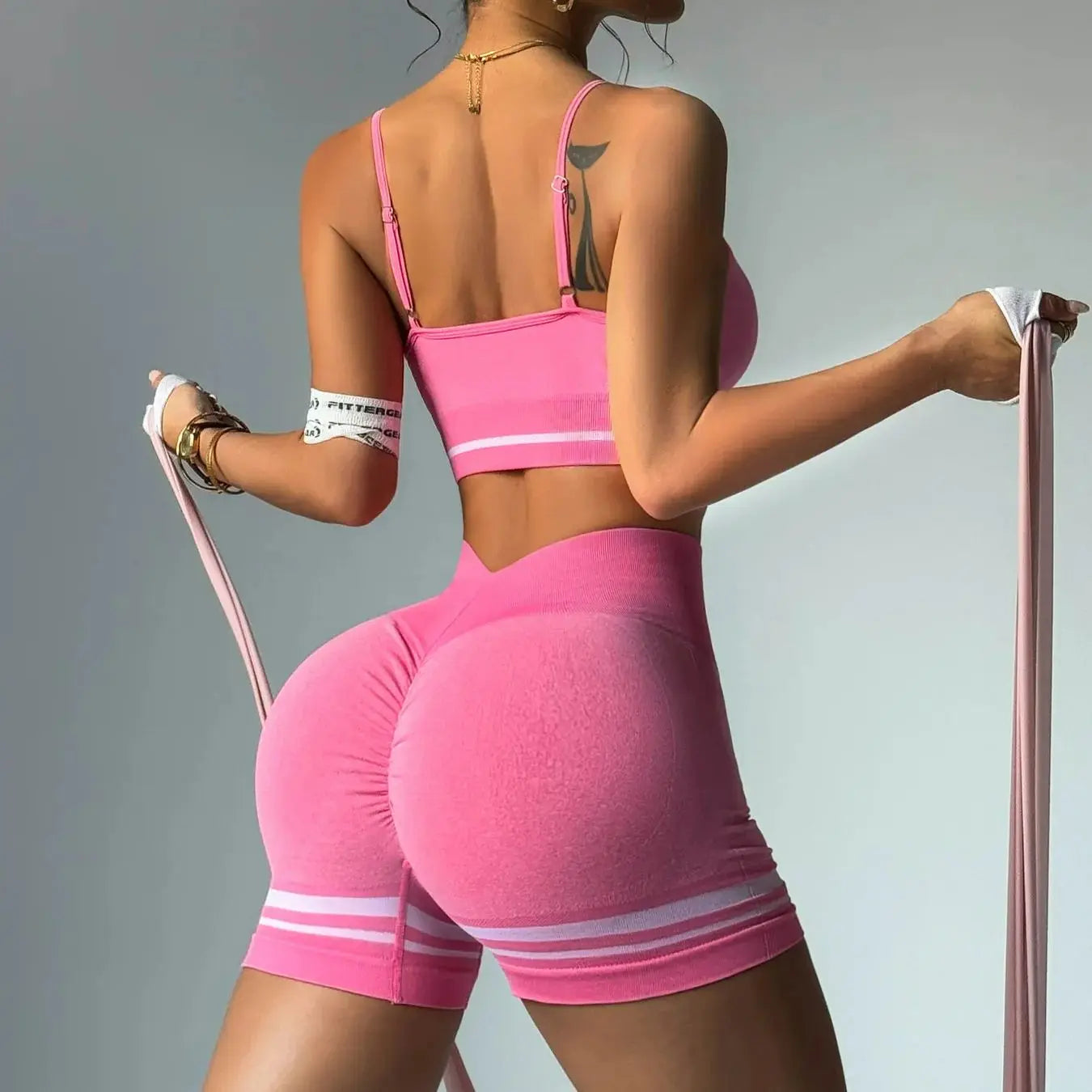 Women's Sports Set Bra with Pad Line & V Back Shorts - Just Fit 