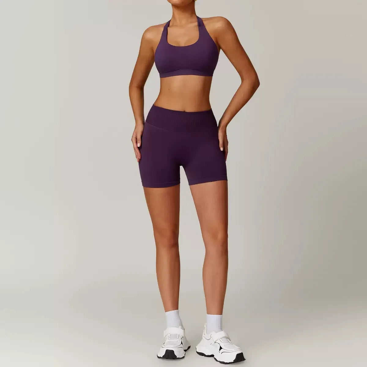 Seamless Halter Yoga Set - 2 Piece Sports Bra & Shorts - Just Fit 