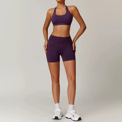 Seamless Halter Yoga Set - 2 Piece Sports Bra & Shorts - Just Fit 