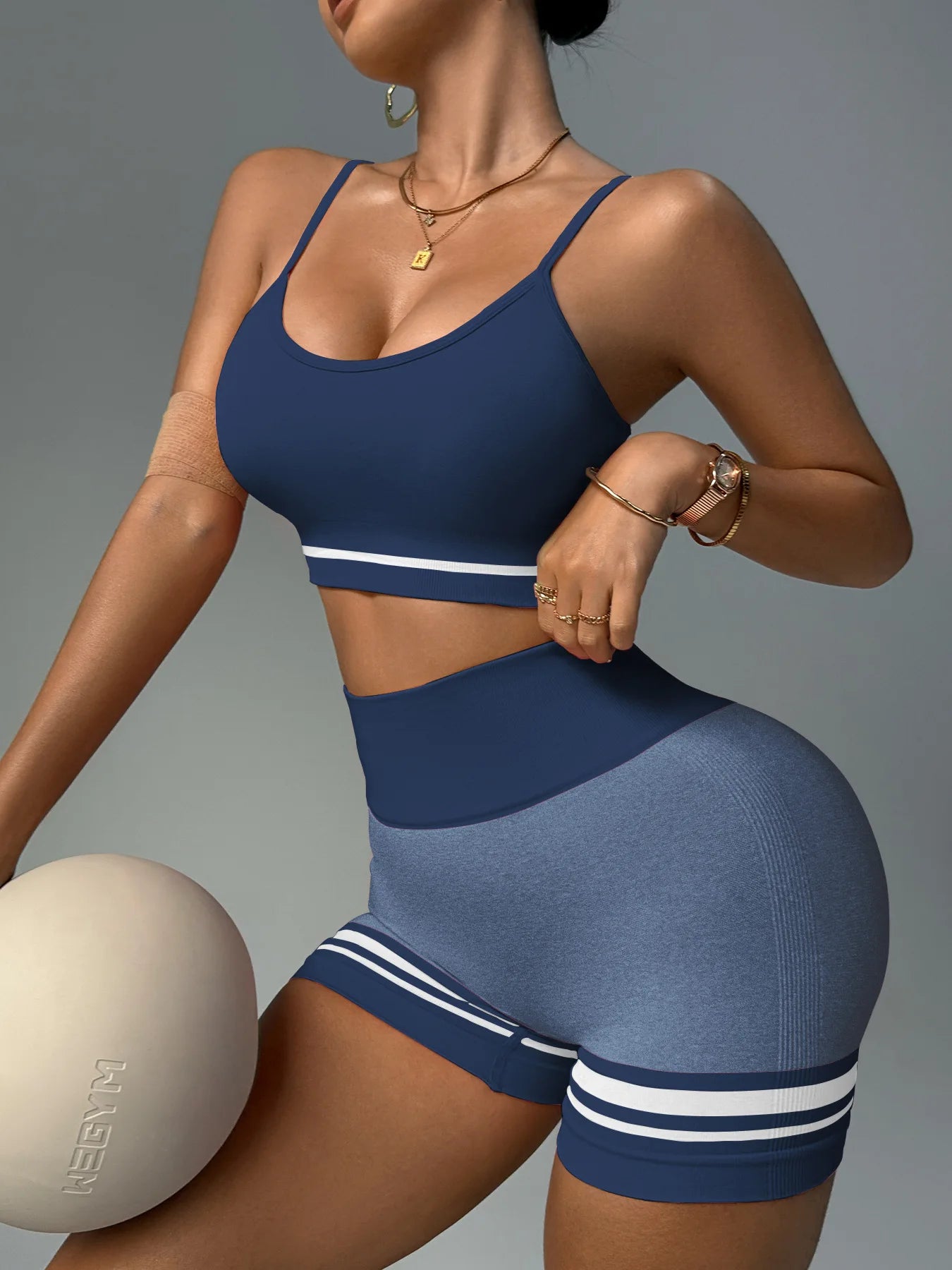 Women's Sports Set Bra with Pad Line & V Back Shorts - Just Fit 