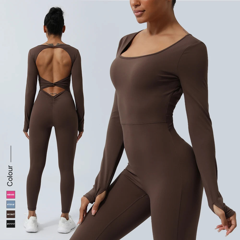 Women’s Fitness Jumpsuit Backless Long Sleeve - Just Fit 