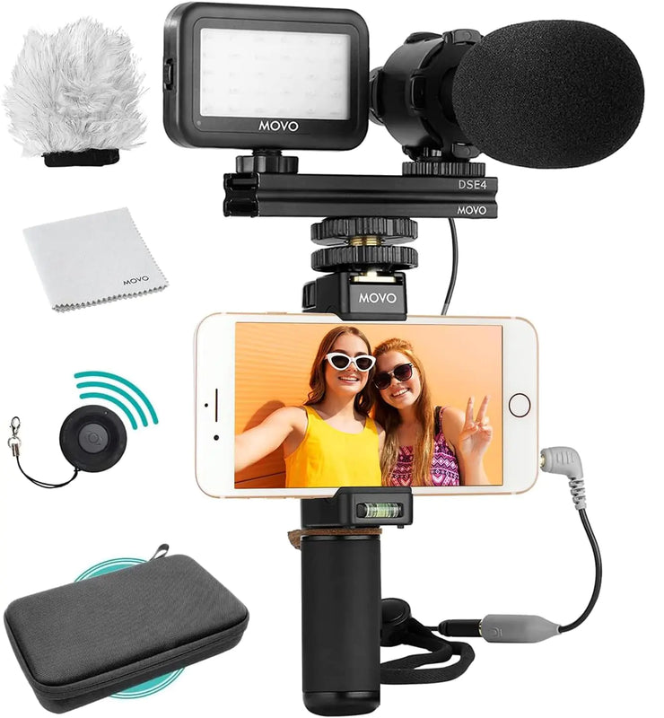 Movo Vlog Kit V7 TikTok Starter-Grip Stereo Microphone Light and Wireless Remote