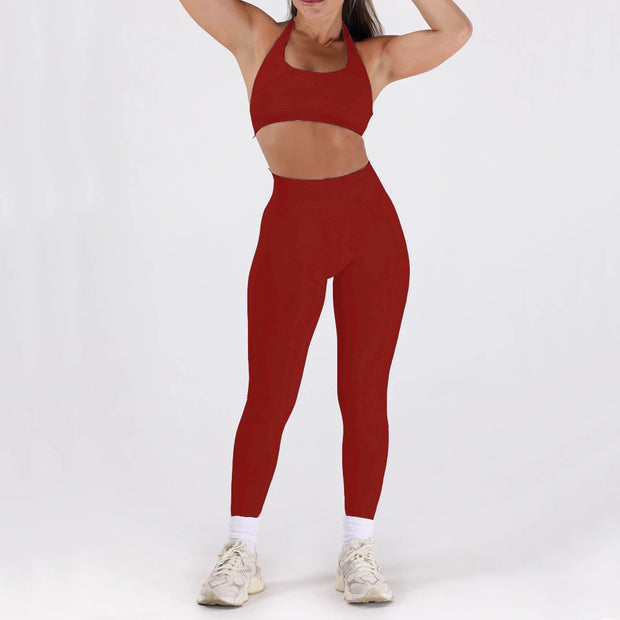 2PCS Women’s Seamless Gym/Yoga Sportswear Leggings Halter Sports Bra
