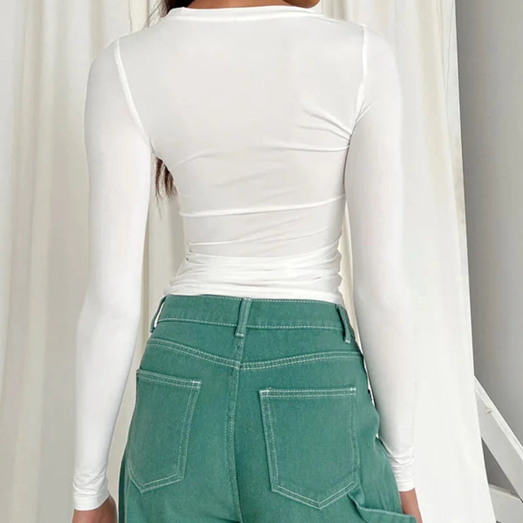 Woman’s Long Sleeve T-shirt Slim Fit O-Neck Knitted Close-Fitting Tee